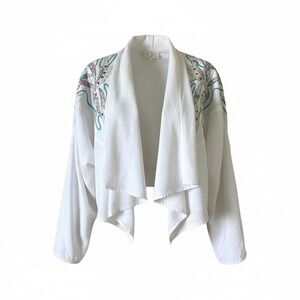 Vintage 80s Cache Cropped Jacket White Leather Appliqué Cotton/Boho Western M/L